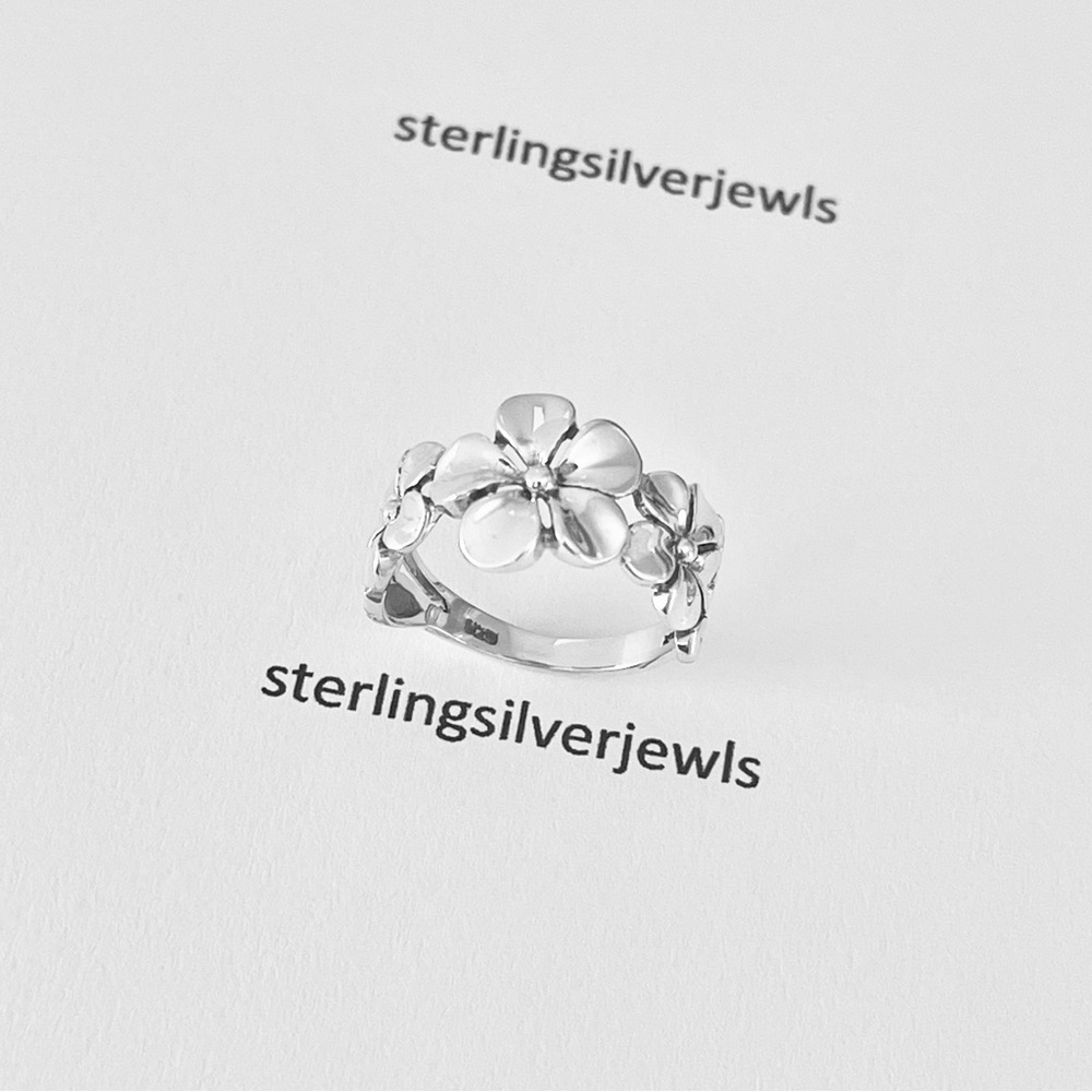 🌺TOP SELLER 🌺Silver 3 Plumeria Flower Ring with Leaves, Hawaii Jewelry Rings - Picture 10 of 16